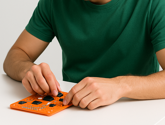 Hands working on embedded circuit